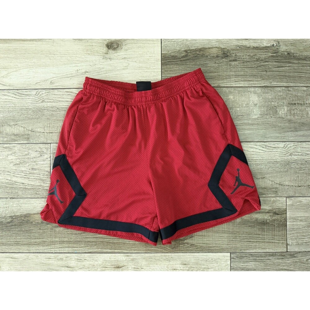 Nike Air Jordan Diamond Basketball Mesh Shorts Gym Red Black Boy's S Dri-Fit